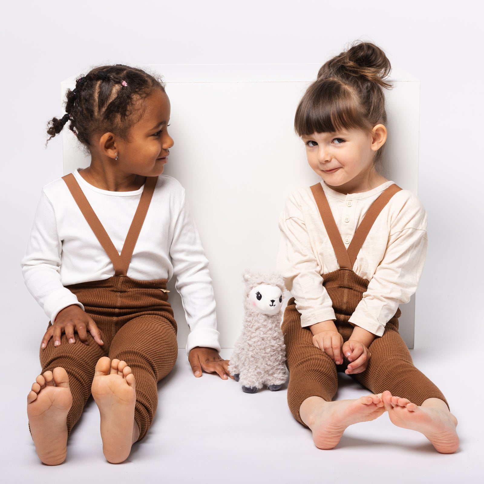 Strumpfhose mit Trägern ohne Fuß (mit Baby-Alpakawolle) - Haselnuss